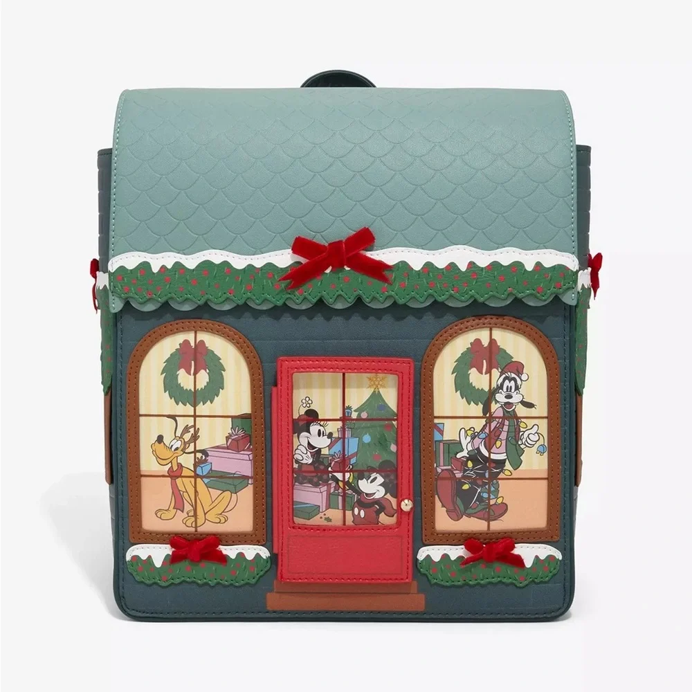 Disney Holiday House Backpack and Wallet in Teal, Red, Green, Brown